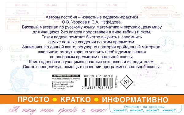 АСТ Узорова О.В., Нефедова Е.А. "Все таблицы для 2 класса. Русский язык. Математика. Окружающий мир" 366455 978-5-17-106473-0 