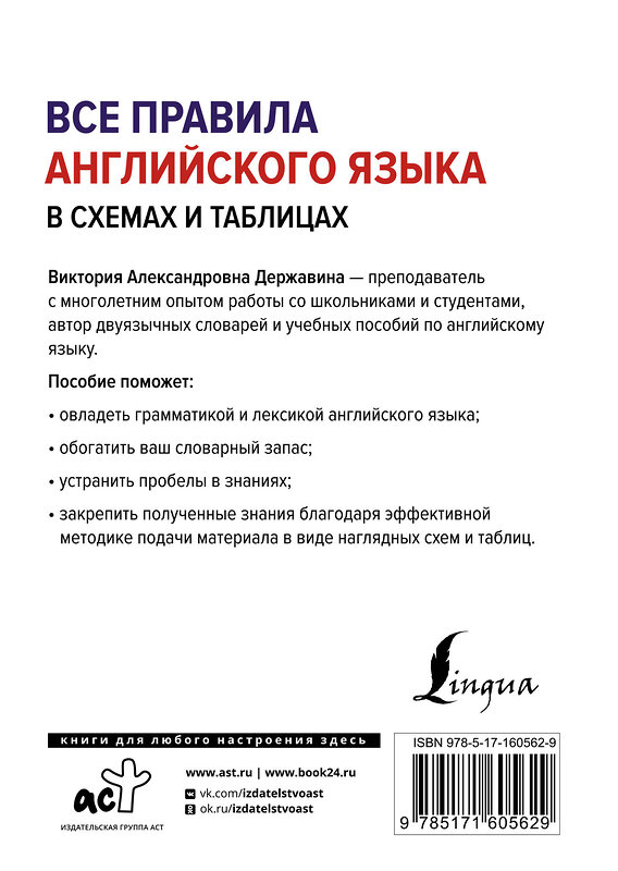 АСТ В. А. Державина "Все правила английского языка в схемах и таблицах" 386688 978-5-17-160562-9 