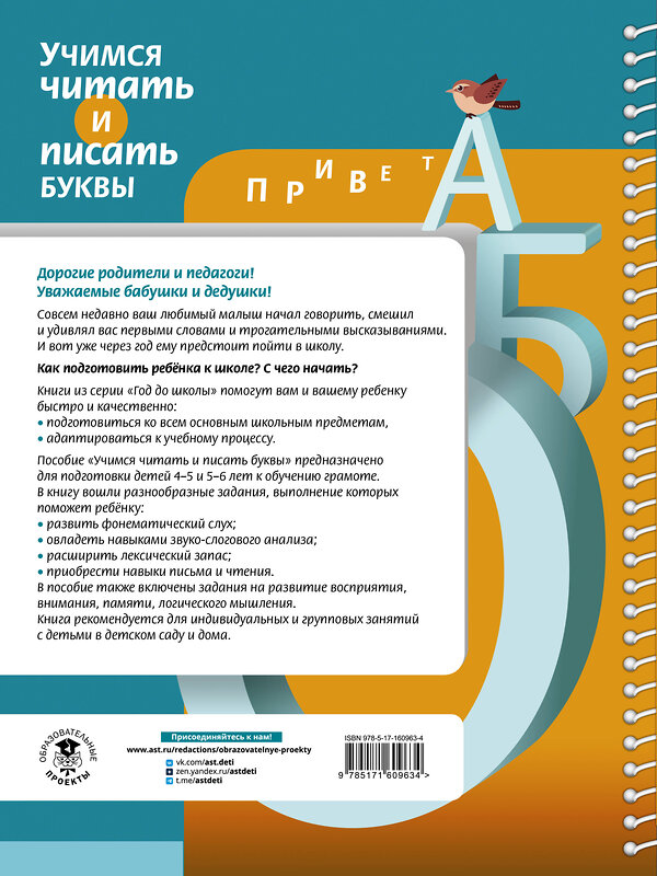 АСТ Н. Ю. Костылева "Учимся читать и писать буквы" 386843 978-5-17-160963-4 