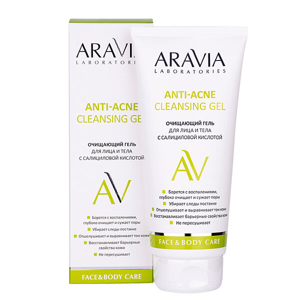 ARAVIA Laboratories Laboratories Очищающий гель для лица и тела с салициловой кислотой Anti-Acne Cleansing Gel, 200 мл/12, 406527 А057 