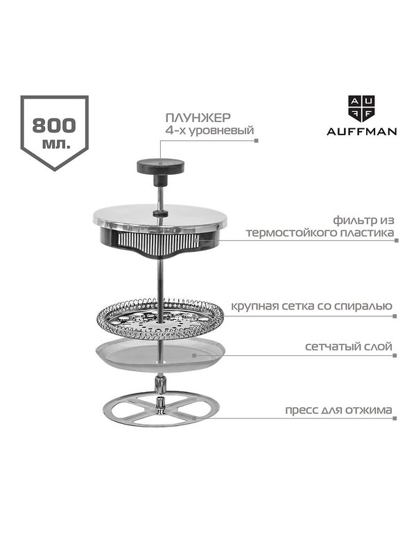 AUFFMAN Френч-пресс 429817 AM-2013 прозрачный;черный;серебро