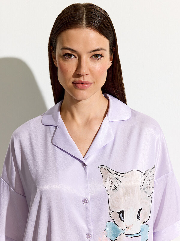 Omsa Рубашка 465966 OmD 0617D CATS Рубашка пижамная OVERSIZE (спущенный рукав 3/4) Perla (Розовый)