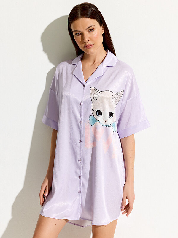 Omsa Рубашка 465966 OmD 0617D CATS Рубашка пижамная OVERSIZE (спущенный рукав 3/4) Perla (Розовый)