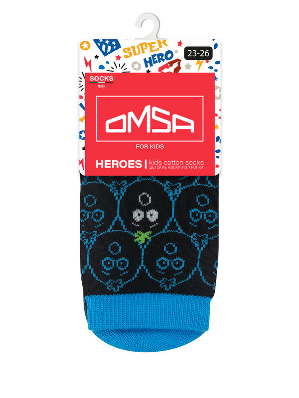 Omsa Носки 476134 OMSA kids   Calzino 21P74 (мордочки) Nero/Blu (Черный)