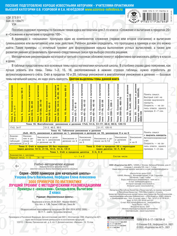 АСТ Узорова О.В., Нефедова Е.А. "3000 примеров по математике. Лучший тренинг. Складываем. Вычитаем. Примеры с окошками. С методическими рекомендациями. 2 класс" 486071 978-5-17-136784-8 