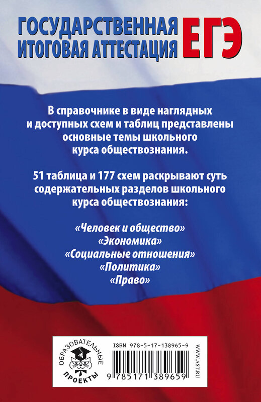 АСТ Баранов П.А. "ЕГЭ. Обществознание в таблицах и схемах. Справочное пособие. 10-11 классы" 486104 978-5-17-138965-9 