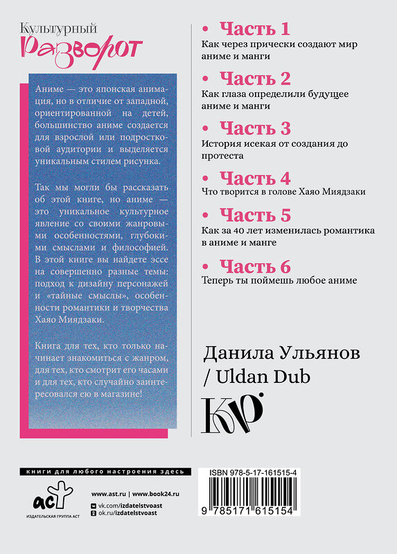 АСТ Данила Ульянов "Культура аниме: философия, жанры и девочки" 486292 978-5-17-161515-4 