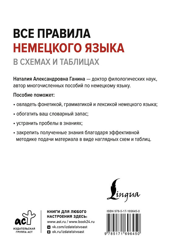 АСТ Н. А. Ганина "Все правила немецкого языка в схемах и таблицах" 496695 978-5-17-169645-0 