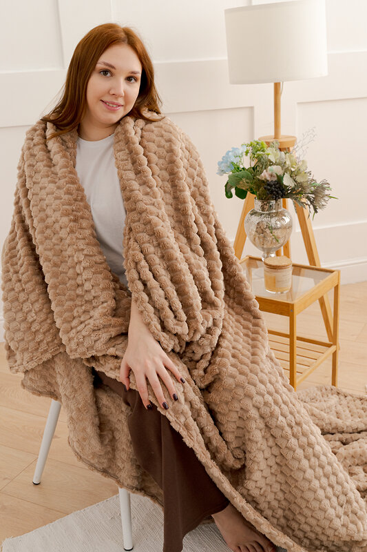 Натали Плед 500759 Плед покрывало Черепаха однотонный велсофт бежевый