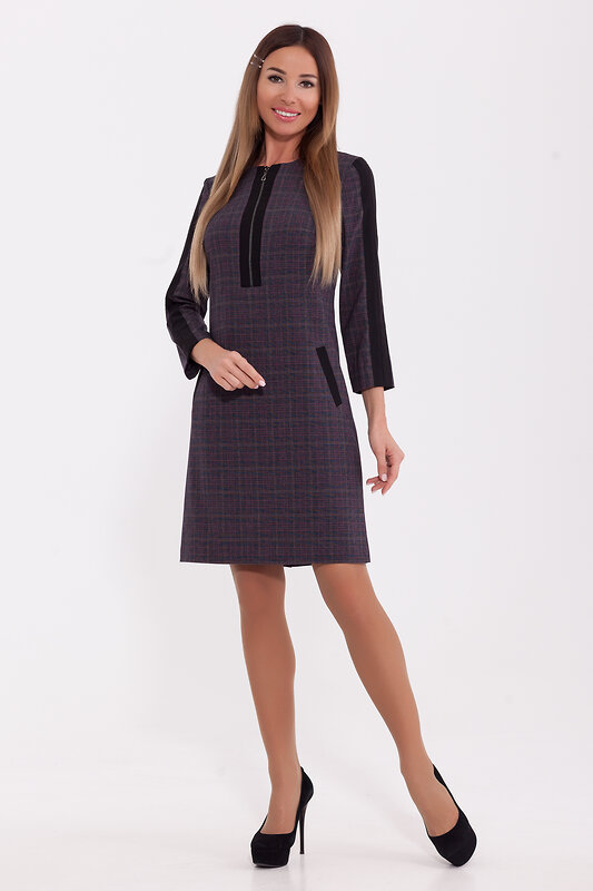 VISERDI Платье 81800 10033-клт 4191070 Темно-серый/бордовая клетка