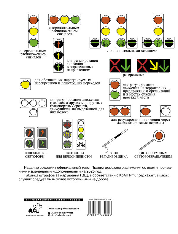 АСТ . "Правила дорожного движения на 2025 год. Действующая таблица штрафов и ответственность водителя" 510003 978-5-17-170939-6 