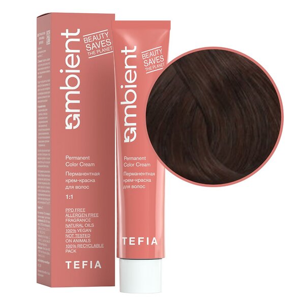TEFIA  Ambient 6.877 Перманентная крем-краска для волос / Темный блондин интенсивный коричнево-фиолетовый, 60 мл 545995 22233 