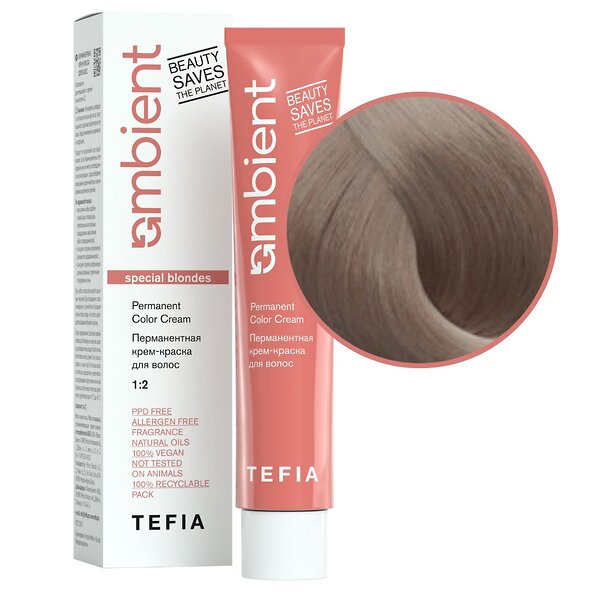 TEFIA  Ambient 1018 Перманентная крем-краска для волос / Специальный блондин пепельно-коричневый, 60 мл 551908 22241 