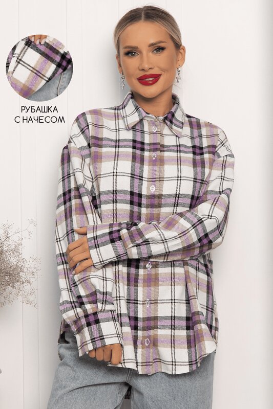 LT Collection Рубашка 556563 Б14253-30М Фиолетово-бежевый