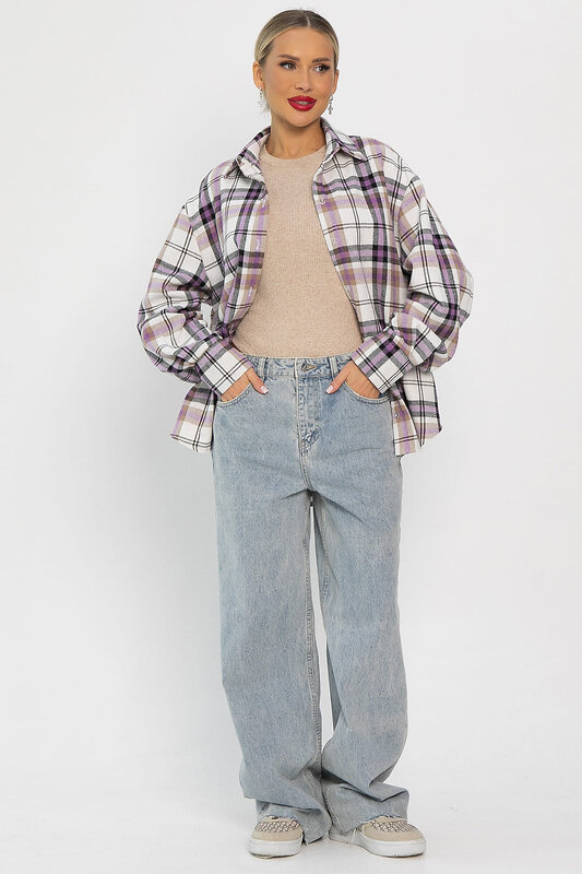 LT Collection Рубашка 556563 Б14253-30М Фиолетово-бежевый