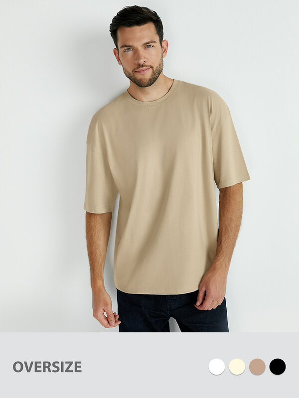 Omsa Футболка 561285 OmT_U 1302 Футболка мужская OVERSIZE, CO Beige (Бежевый)