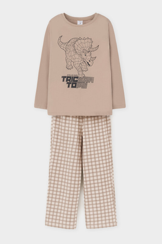 CROCKID Пижама 565003 К 1600 темно-бежевый, клетка