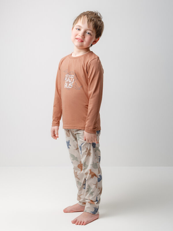 CROCKID Пижама 565013 К 1606 кофейный мусс, цветные динозавры