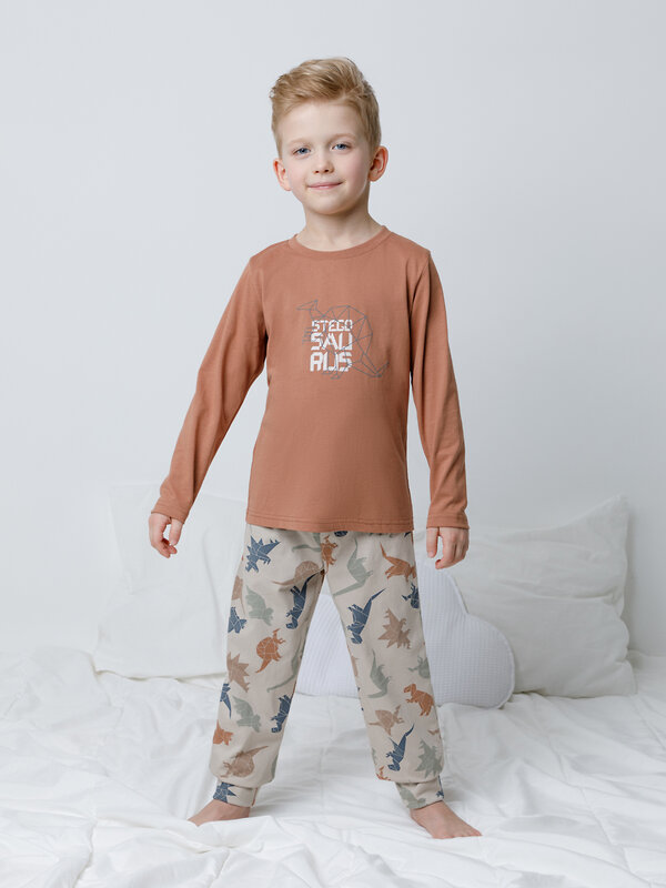 CROCKID Пижама 565013 К 1606 кофейный мусс, цветные динозавры