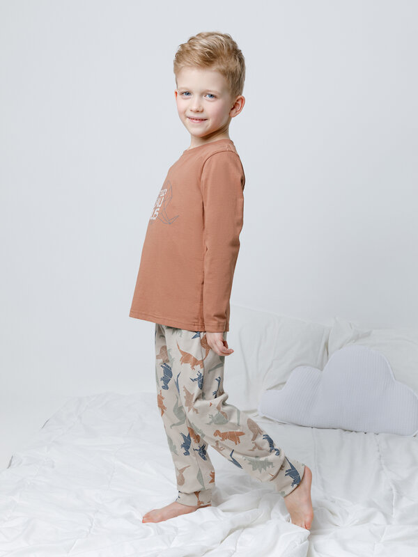 CROCKID Пижама 565013 К 1606 кофейный мусс, цветные динозавры