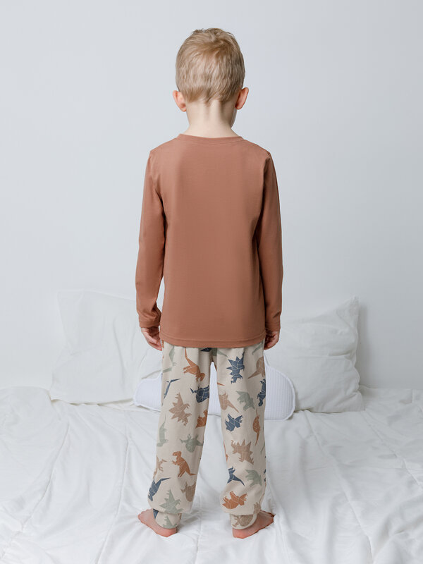 CROCKID Пижама 565013 К 1606 кофейный мусс, цветные динозавры