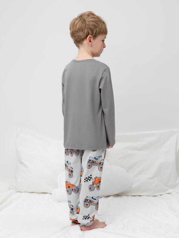 CROCKID Пижама 565019 К 1606 серый шторм, машины на св.сером
