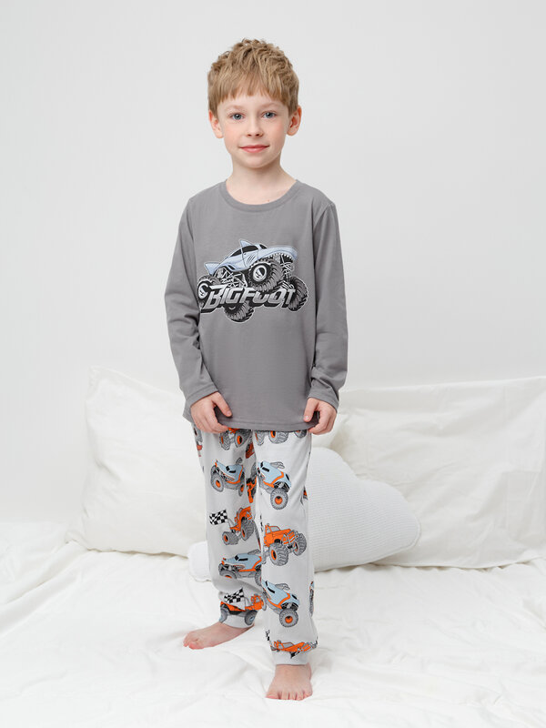 CROCKID Пижама 565019 К 1606 серый шторм, машины на св.сером