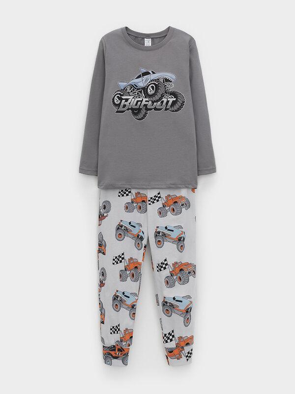 CROCKID Пижама 565019 К 1606 серый шторм, машины на св.сером