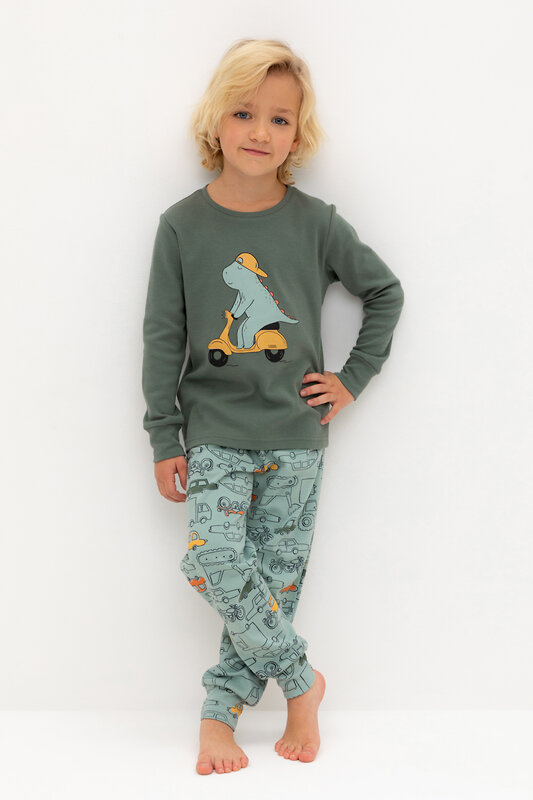 CROCKID Пижама 565022 К 1541 зеленый мох, машинки