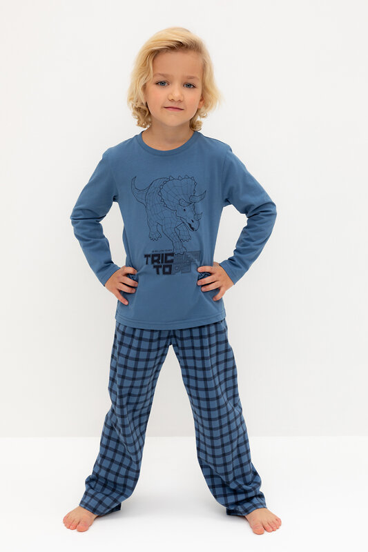 CROCKID Пижама 565026 К 1600 синяя волна, клетка