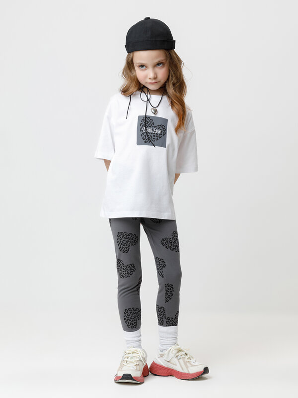 CROCKID Брюки 565038 МП 4074-2уп черный, леопардовые сердечки