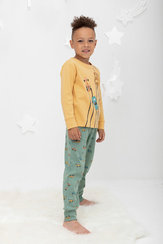 CROCKID Пижама 565049 К 1541/25 пшеница, гонки на весеннем зеленом