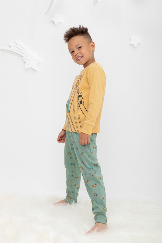 CROCKID Пижама 565049 К 1541/25 пшеница, гонки на весеннем зеленом