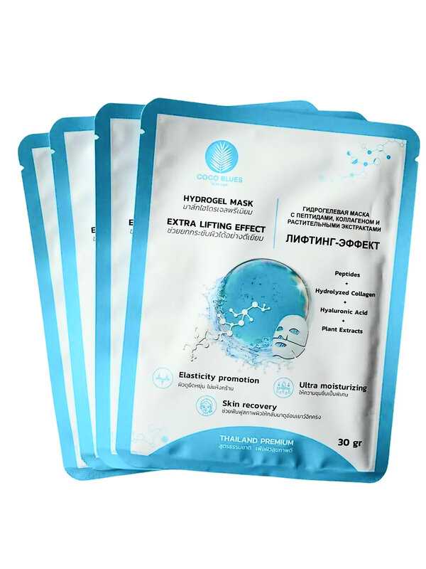 Coco Blues Гидрогелевая маска для лица с пептидами, коллагеном и растительными экстрактими / Лифтинг-эффект, 5 шт. х 30 г 567935 28090 