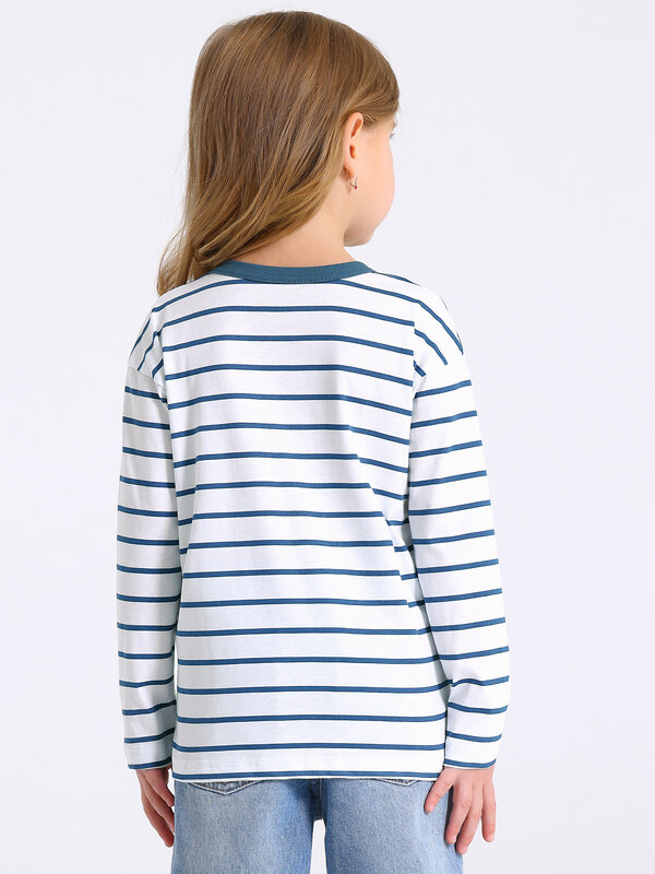 Апрель Лонгслив 568321 1ДДЛД4895001н полоска белый+синий+темно-голубой325 / Три сердечка вышивка