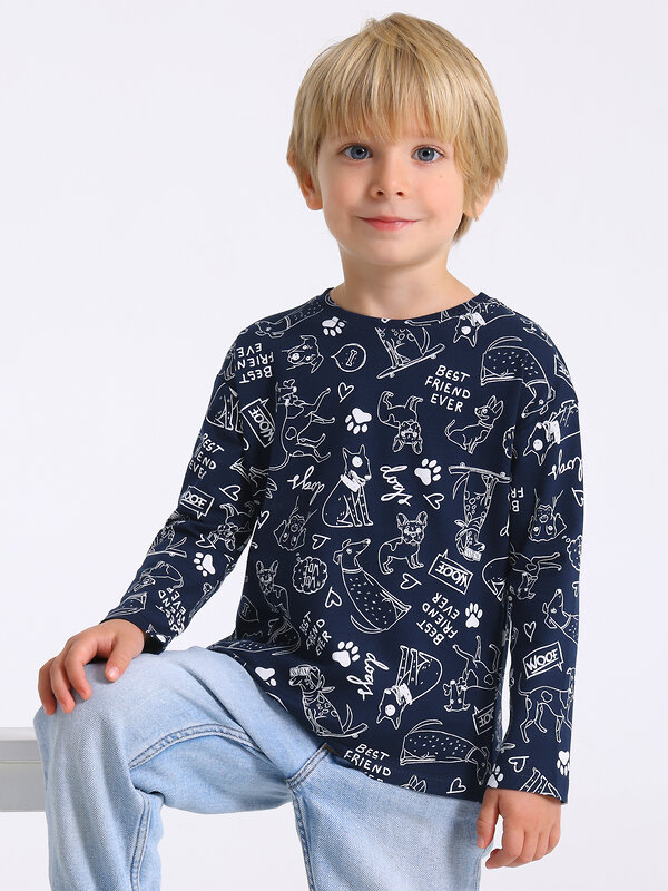 Апрель Лонгслив 568830 1ПДЛД4653001н белые собаки на синем