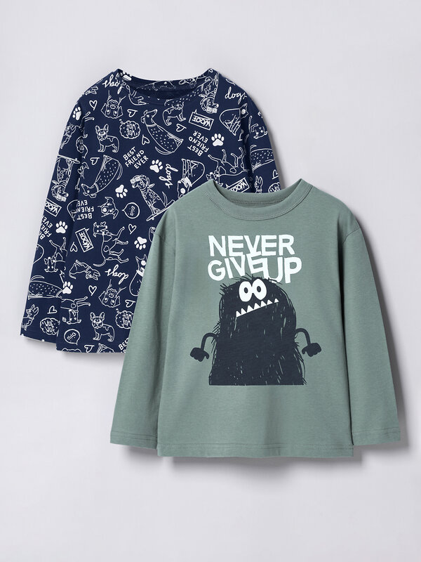 Апрель Лонгслив 568837 2ПДЛД5861001н серо-зеленый+белые собаки на синем / Сердитый монстрик