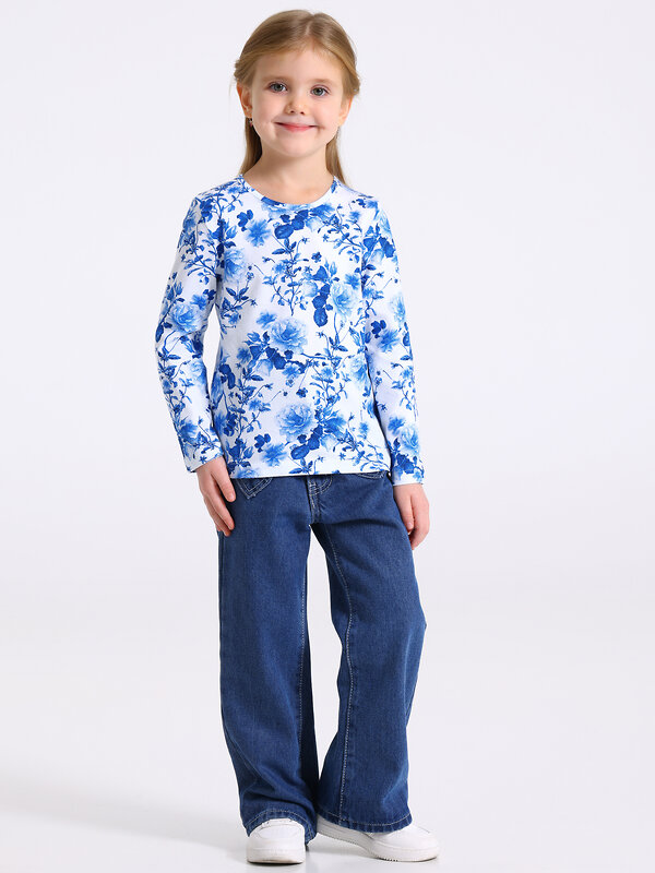 Апрель Лонгслив 569737 1ДДЛД3568001н розы гжель на белом