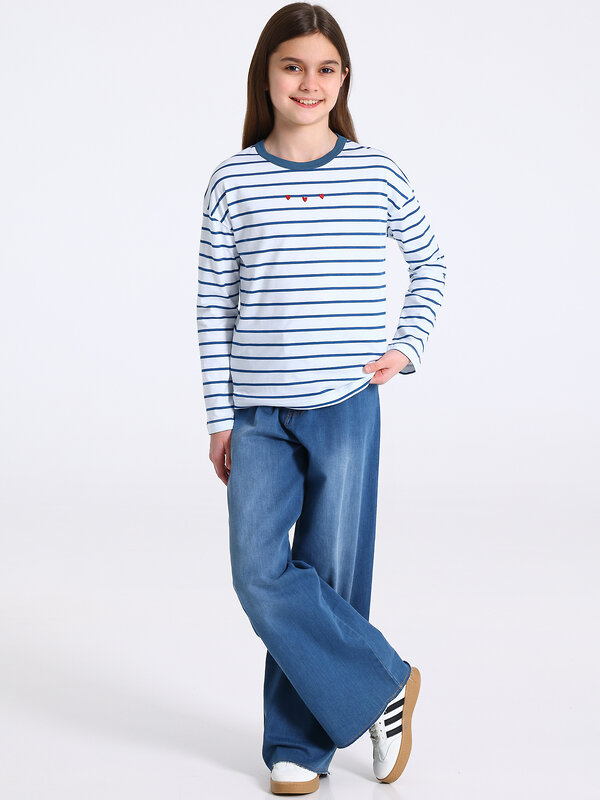 Апрель Лонгслив 569740 1ДДЛД4896001н полоска белый +синий