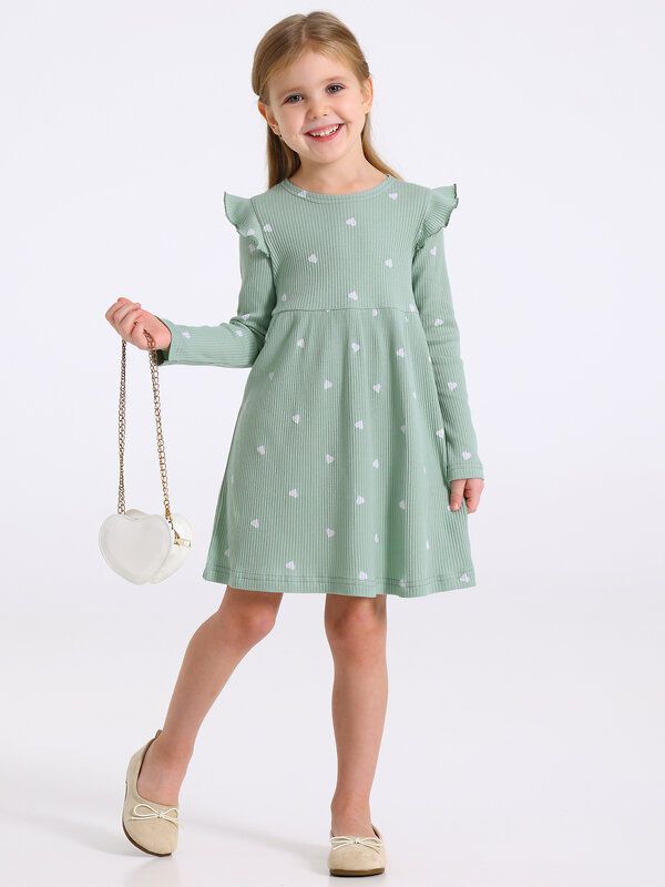 Апрель Платье 569757 1ДПД4966223н белые сердечки на серо-зеленом