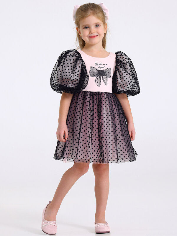 Апрель Платье 569837 1ДПК4837804с нежно-розовый+черный горох