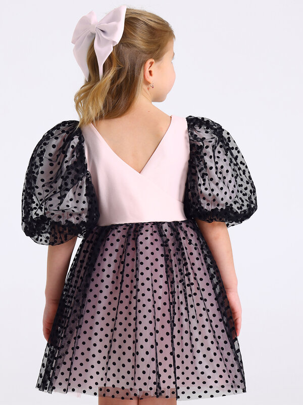 Апрель Платье 569837 1ДПК4837804с нежно-розовый+черный горох
