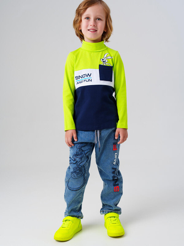 PLAYTODAY Водолазка 570088 32512232 белый,ярко-зеленый,тёмно-синий