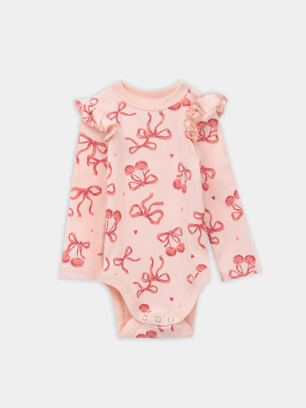 MARK FORMELLE Боди детское 570335 13017-2 сердечки на белоснежном +бантики на персике