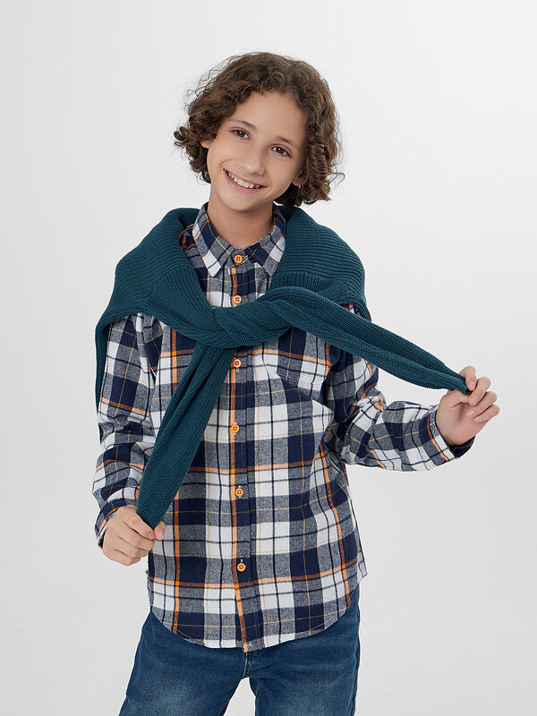 MARK FORMELLE Рубашка 571676 123490 синя-оранжевая клетка