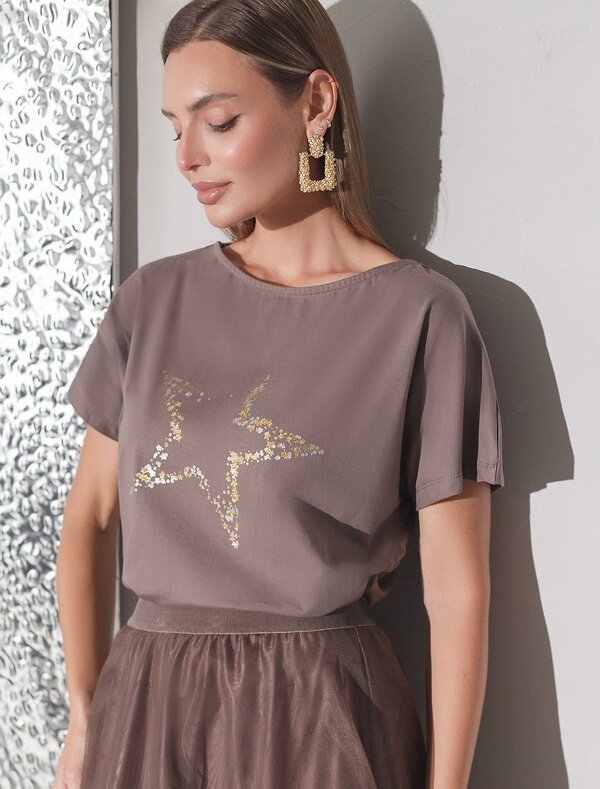 VILATTE Футболка 572812 D49.133 кофейный_star