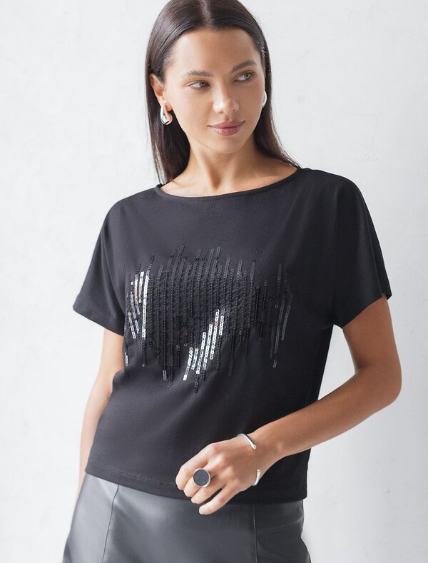 VILATTE Футболка 572821 D49.133 черный_stripes