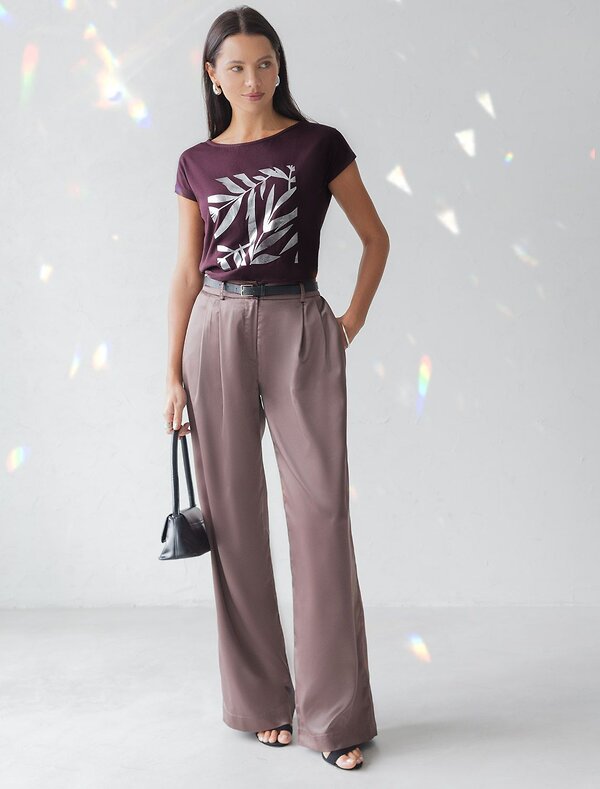 VILATTE Футболка 572829 D49.134 бургунди_листики