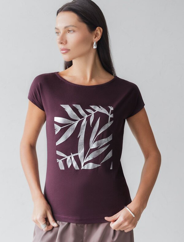 VILATTE Футболка 572829 D49.134 бургунди_листики