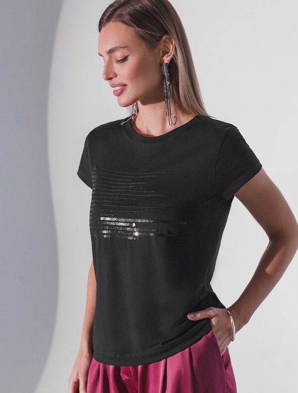 VILATTE Футболка 572866 D49.135 черный_shiny stripes